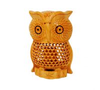 Wooden owl showpiece 3 inches undercut work jali cutting wooden owl showpiece