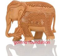 Wooden elephant sculpture wooden cut work hand carved elephant 6 inches