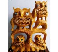 Wooden Owl Family undercut jali Design Wooden Owl Sculpture family