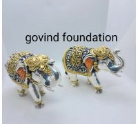 Vastu Elephant Pair in pure Silver with gold plating