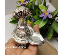 Sterling Silver Shivling with Sheshnaag 6cm Fine Finish Solid Silver Shivling