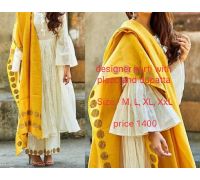 Yellow White kurti with plazo and dupatta CODE 3