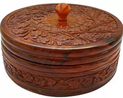 Wooden box with carving wooden chapati box