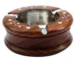 Wooden ash tray round shape wooden steal coating Ash tray