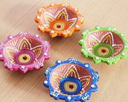 Diwali diya clay diya decorated diya set of 6