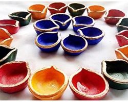 Diwali diya, clay diya colorful diya set of 21