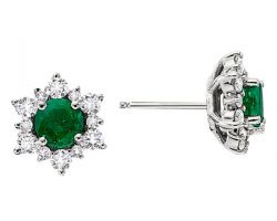 Emerald earrings with diamond emerald tops emerald studs code 2