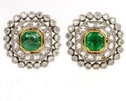 Earrings emerald with  diamond  emerald stone tops code 8