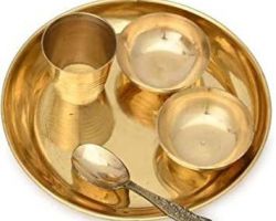 Brass  plate bowl glass spoon set
