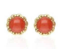 Coral gold earrings gold tops with coral stone earrings gold code 1