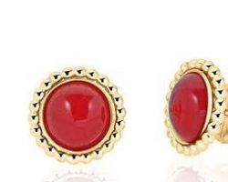 Coral stone earring studs in gold