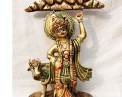 Brass krishna statue with goverdhan mountain brass krishna idol holding mountain 10 inches
