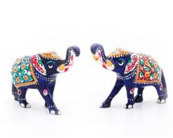 Elephant showpiece handcrafted metal elephant pair