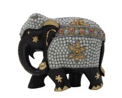Wooden elephant with stone pearl work elephant showpiece