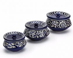 Blue pottery donga set Jaipur art blue pottery donga set of 3 ceramic donga