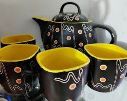 Tea cup kettle set black ceramic