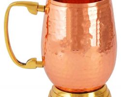 Copper water mug copper cup with brass bottom and handle