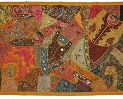 Handmade heavy embroidery and patchwork fabric wall hanging 60×24 inches virasat
