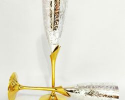 Beautiful Brass glass with silver design  Australia design glass set of 2