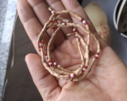 Tulsi kanthi mala with Red white pearl  Tulsi Neckmala