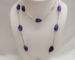 Amethyst stone necklace with gold chain necklace