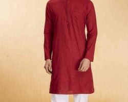 Red cotton kurta for Pooja