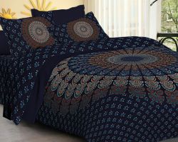 Bedsheet double bed cotton barmeri print blue king size code 1