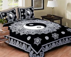 Bedsheet double bed cotton bedsheet black and white bedsheet with 2 pillow