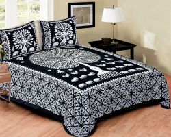 Bedsheet cotton double bed black and white cotton bedsheet tree design