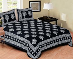 Bedsheet cotton double bed black and white bedsheet block