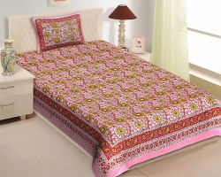 Bedsheet single bed cotton Jaipuri cotton bedsheet with pillow red