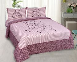 Bedsheet Cotton double bed bedsheet with pillow cover pink printed