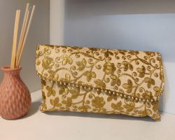 Handbag clutch bag cum handbag embroidery work golden A