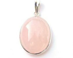 Rose quartz silver pendant oval shape