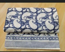 Quilt handblock print cotton Jaipuri rajai  double bed king size floral blue