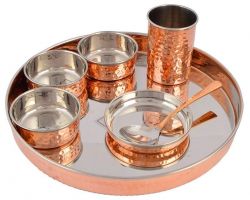 Copper steel dinner set 7 piece copper steel thali set