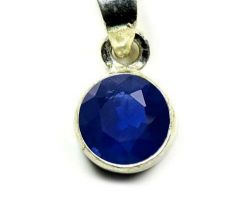Blue sapphire silver pendant neelam pendant round shape