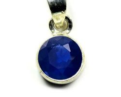Blue Sapphire silver Pendant neelam pendant round shape
