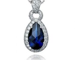 Blue Sapphire Silver pendant with diamond  border neelam pendant with diamond zarkan border