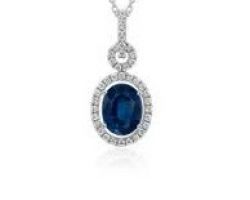 Blue sapphire pendant with diamond Jarkan neelam stone silver pendant oval