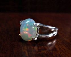 Fire opal ring natural fire opal with silver ring
