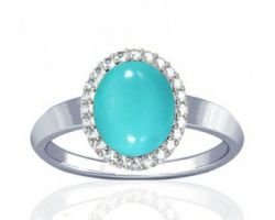 Turquoise ring turquoise stone silver ring with zircon firoza ring