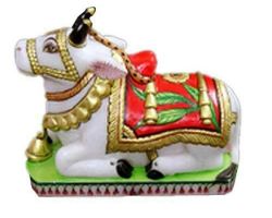 Marble nandi statue white marble painted nandi vahan of Shiv 4 inches
