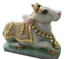 Nandi white marble stone with painting 3 inches