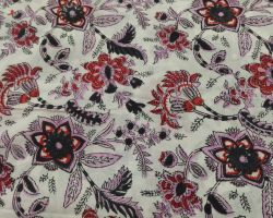 Printed organic and vegetable colour dyed cloth material fine cotton handblock organic printed materials red flower 1 meter