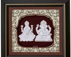Silver plated laxmi ganesh framed  silver framed laxmi ganesh 12×11 inches