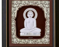 Silver plated mahaveer swami framed 12×11 inches