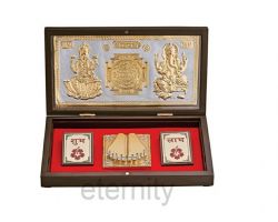 Dhanlaxmi Box Laxmi ganesh with shriyantra gold foil plated   Pooja dibbi