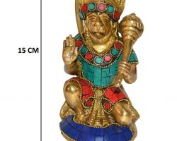 Hanuman idol brass with turquoise finish Hanuman statue sitting blessing 6 inches