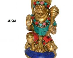 Hanuman idol Brass with Turquoise finish Hanuman statue sitting blessing 6 inches